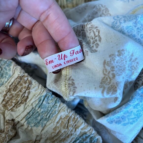 Vintage Handmade Skirt Boho Peasant Pockets Gold Turquoise Medallions M/L J211 - Picture 6 of 8